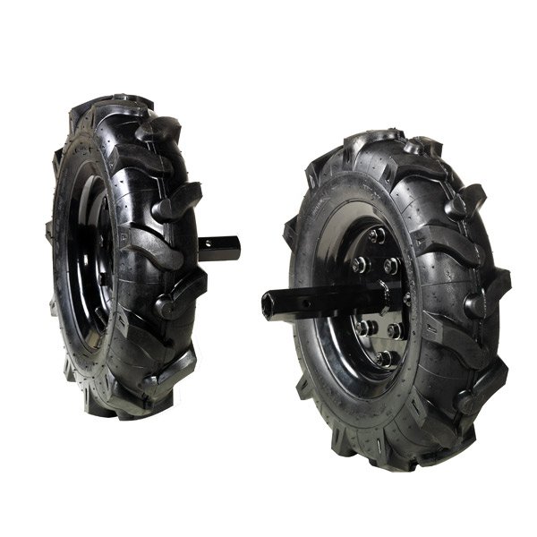 Pair of 3.50-6 tyred wheels